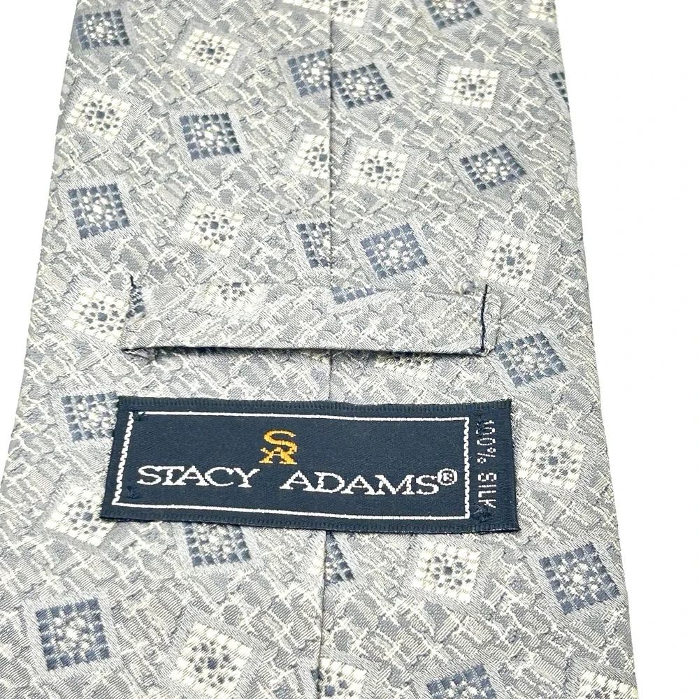 Stacy Adams 100% Silk Made USA Mens Necktie Silver‎ Square 4 Width 58 Length